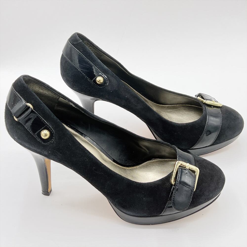 Antonio Melani Round Toe Platform Suede Leather Pumps Black 9.5